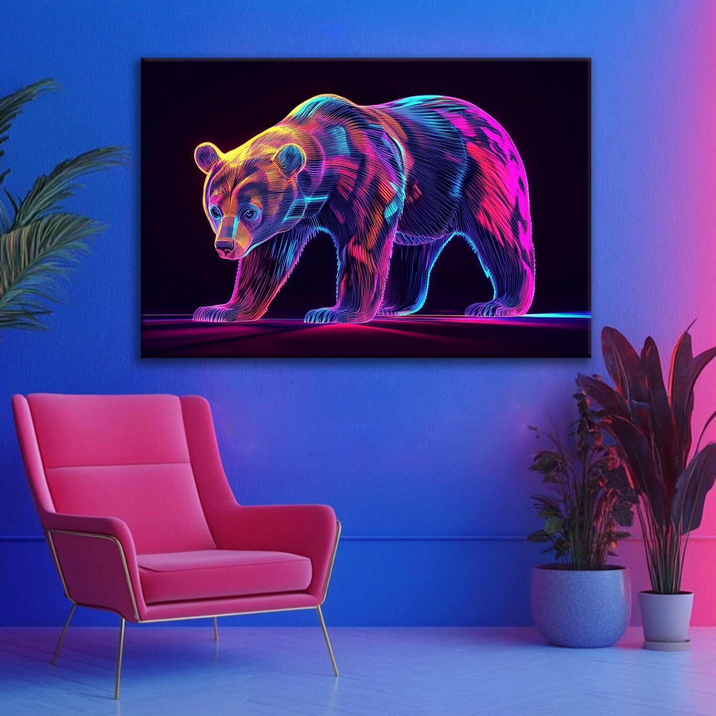 Neon Bear Canvas Print Robussi