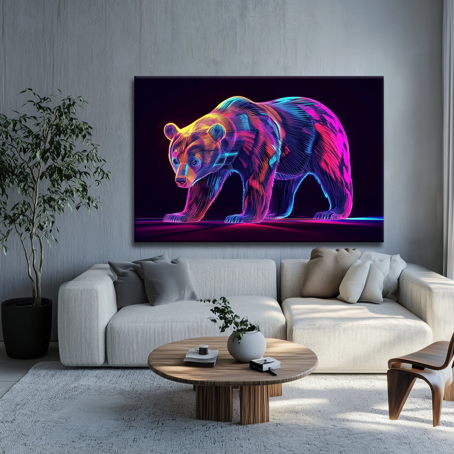 Neon Bear Canvas Print Robussi