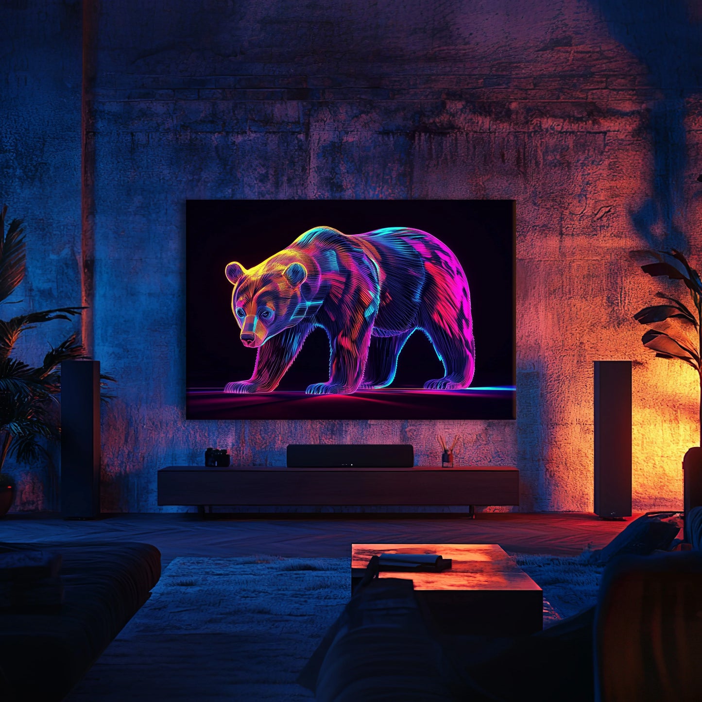 Neon Bear Canvas Print Robussi