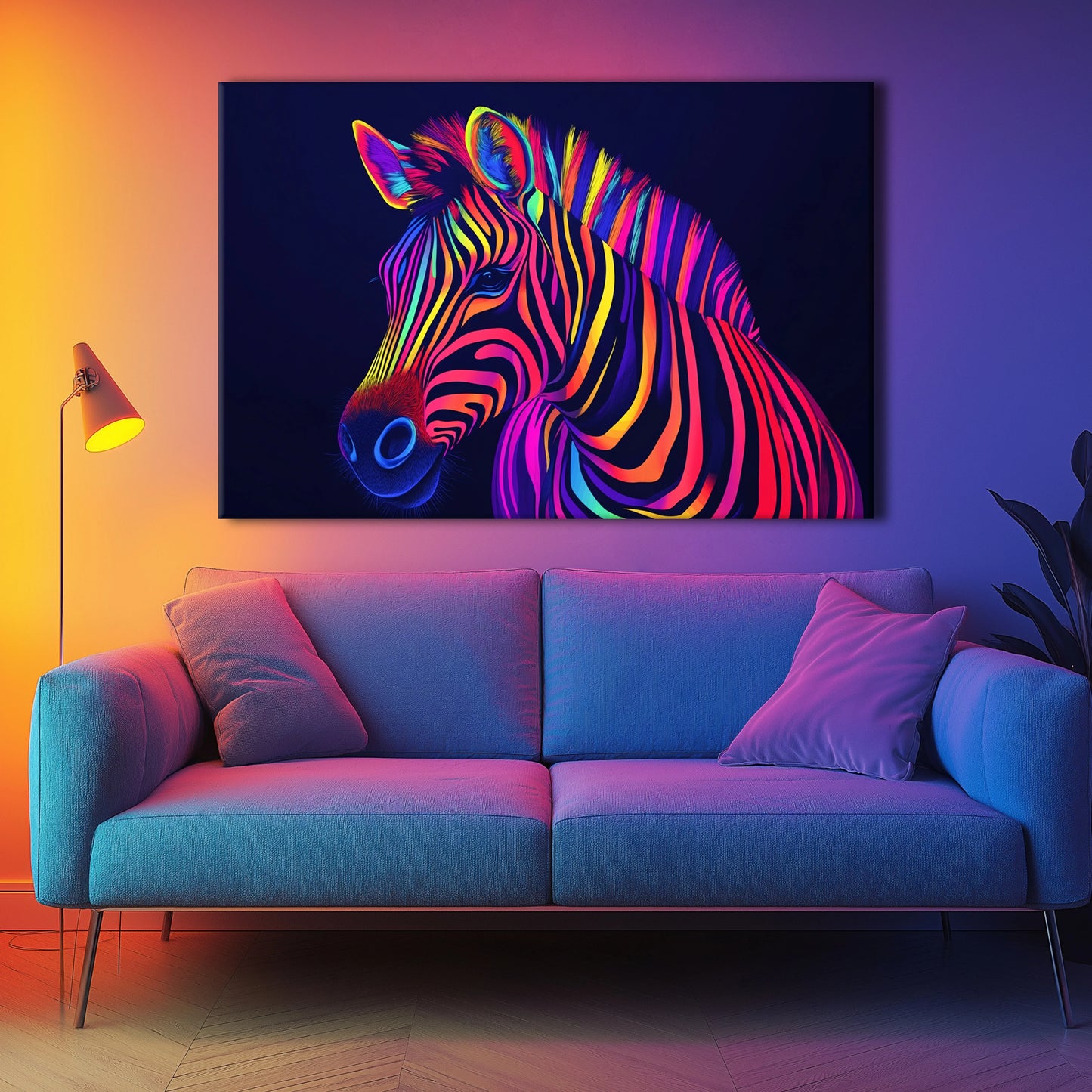 Neon Zebra Canvas Print Robussi