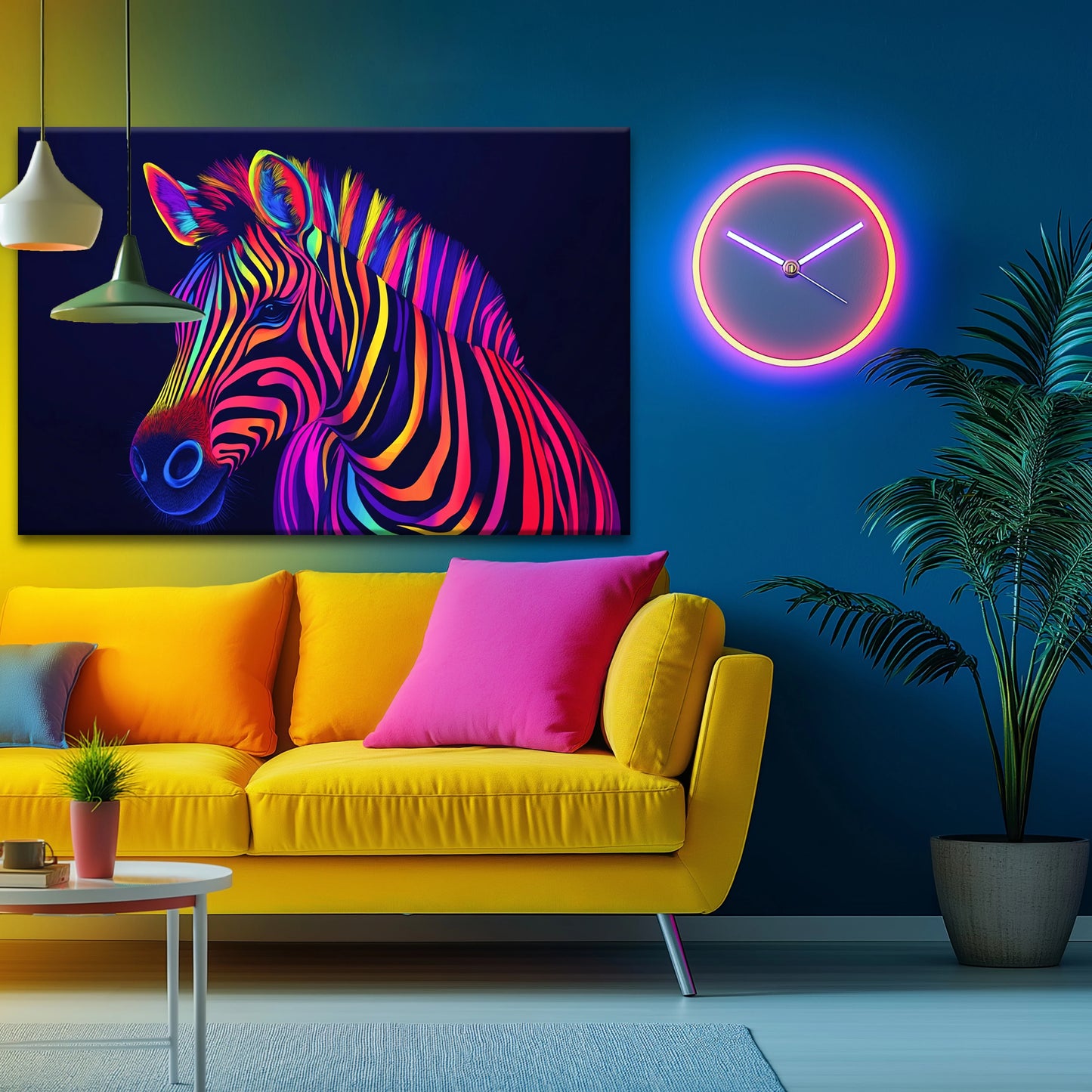 Neon Zebra Canvas Print Robussi
