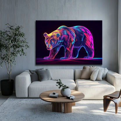 Neon Bear Canvas Print Robussi