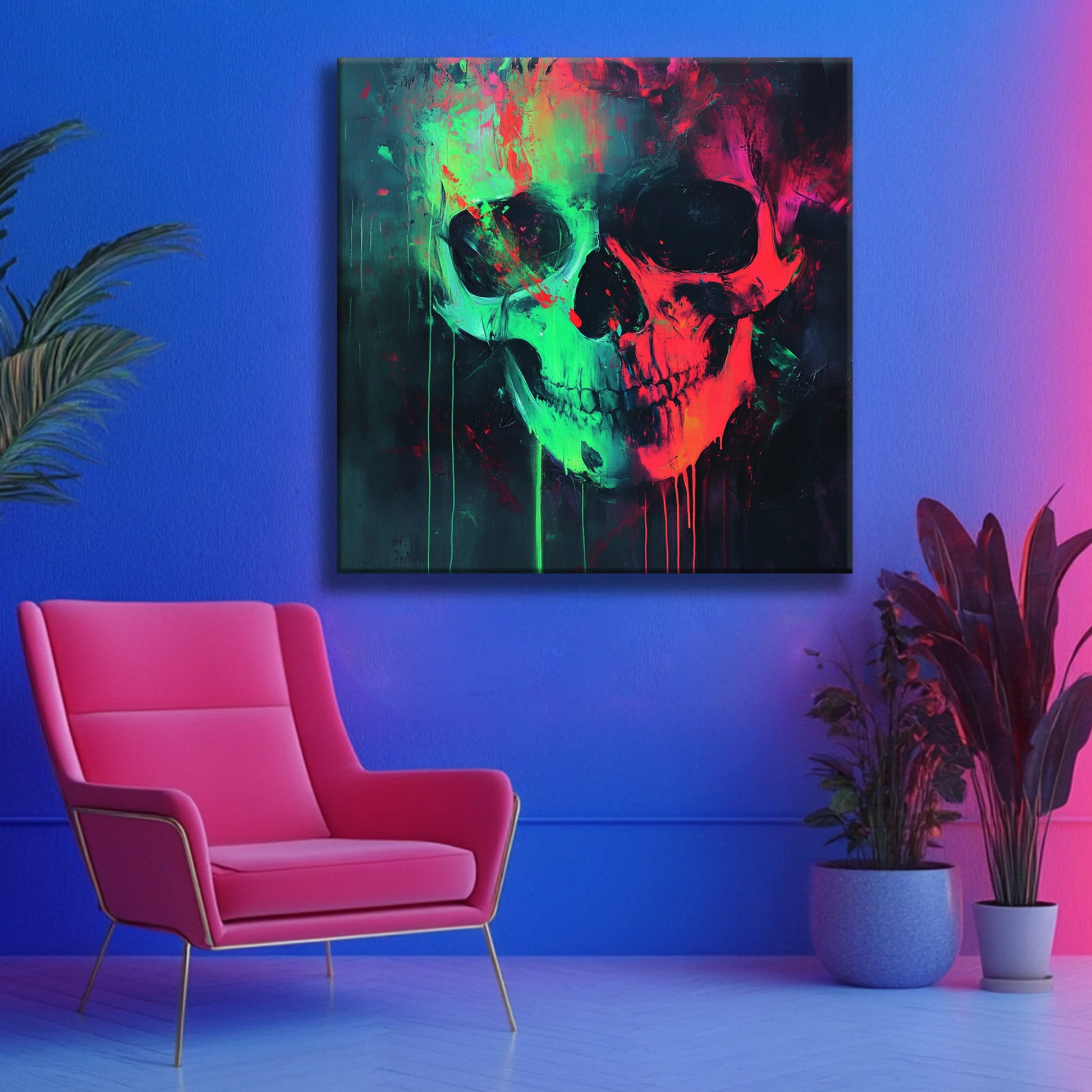 Neon Skull Canvas Print Robussi