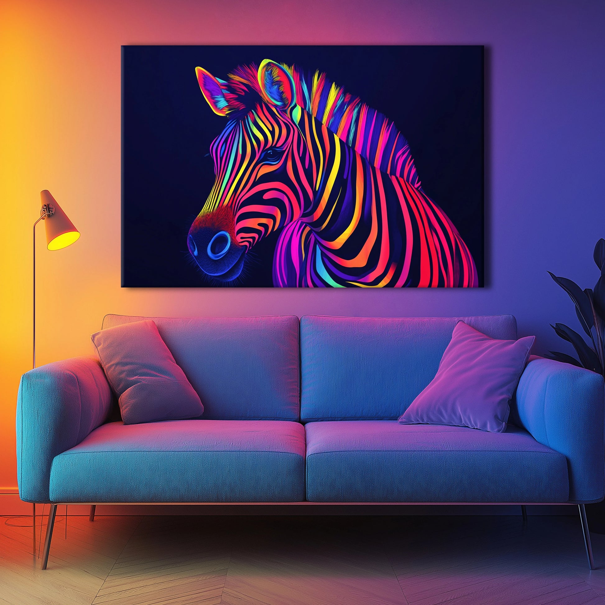 Neon Zebra Canvas Print Robussi